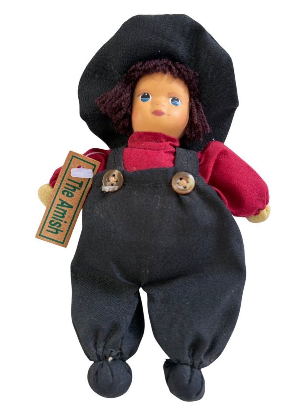 Vintage Amish Handmade Cloth Doll Black Outfit & Red Shirt Folk Art Collectable